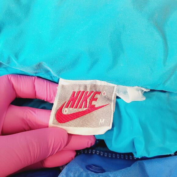 VTG Nike Gray Tag Anorak M Cropped Boxy Tapered Hem Stow Hood 90s Pullover Teal - Picture 7 of 7